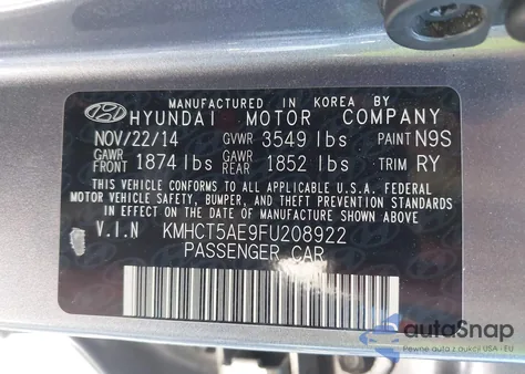 2015 Hyundai Accent Gs from USA, damaged, VIN KMHCT5AE9FU208922